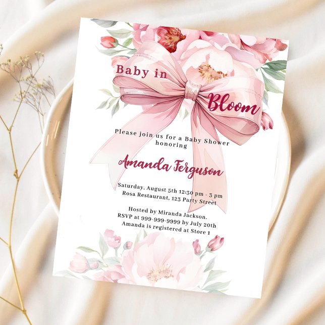 Fleurs bébé fleur rose arc Baby shower invitation (Créateur téléchargé)