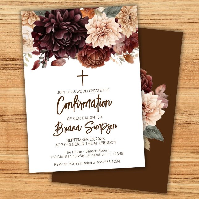Fleurs beige marron invitation de confirmation flo (Créateur téléchargé)