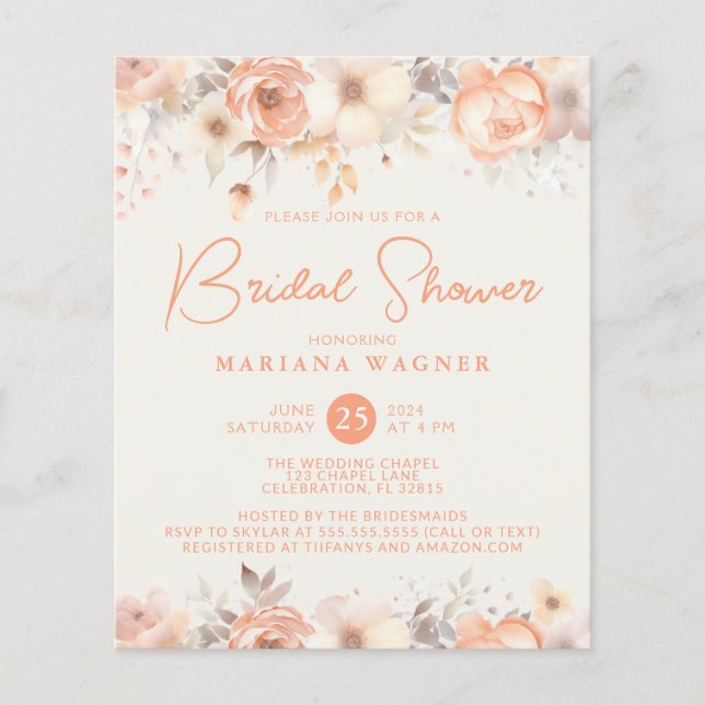 Fleurs beige pêche de budget sur la douche de mari (Devant)