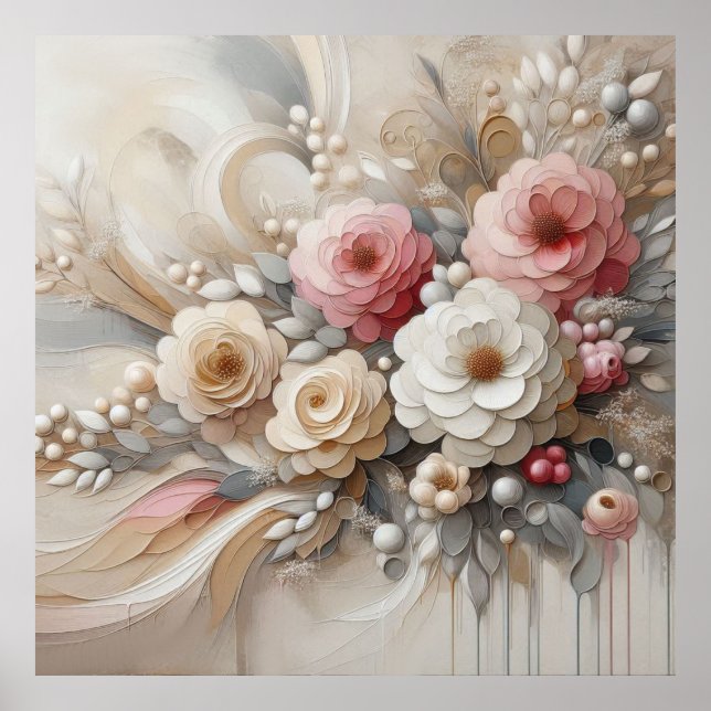 Fleurs Beige-Rose moderne 32 Poster (Devant)