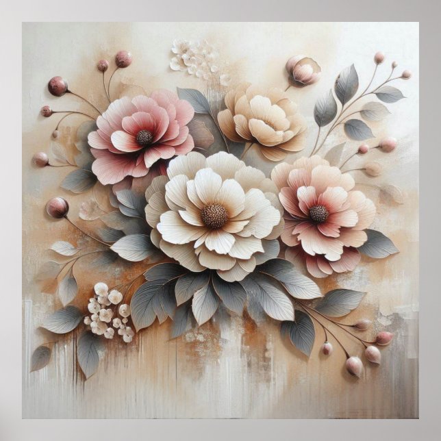 Fleurs Beige-Rose moderne 36 Poster (Devant)