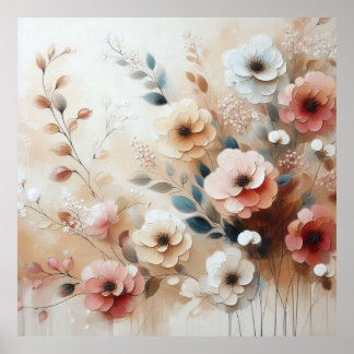 Fleurs Beige-Rose moderne 41 Poster
