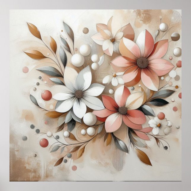 Fleurs Beige-Rose moderne 44 Poster (Devant)