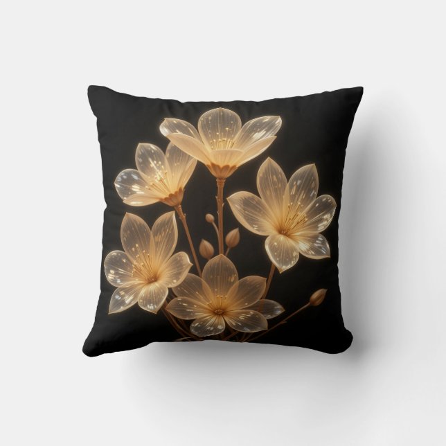 Fleurs beiges transparentes néon coussin noir (Verso)
