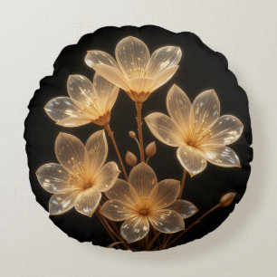 Fleurs beiges transparentes néon coussin ronde noi