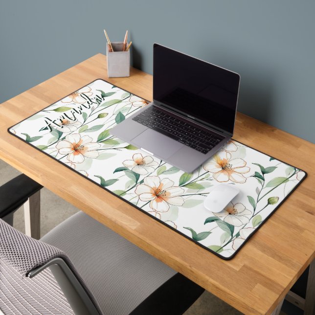 Fleurs Blanches Aériennes Motif de verdure Florais (Bureau 2)