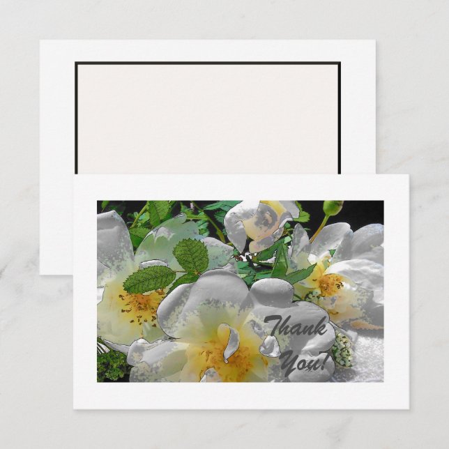 Fleurs blanches Carte de remerciements plat (Devant / Derrière)