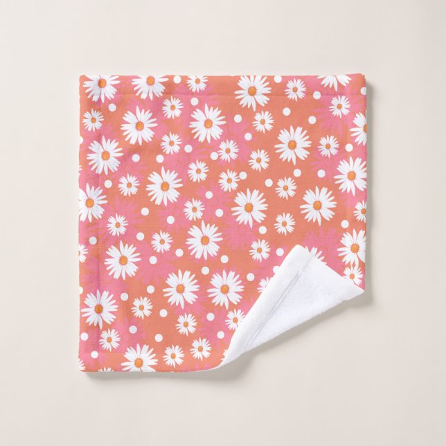 Fleurs blanches - champ orange (Gant de toilette)
