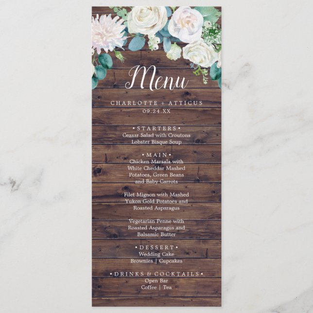 Fleurs blanches classiques | Menu Rustique Mariage (Devant)