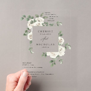 Fleurs blanches douces et invitation de mariage à 