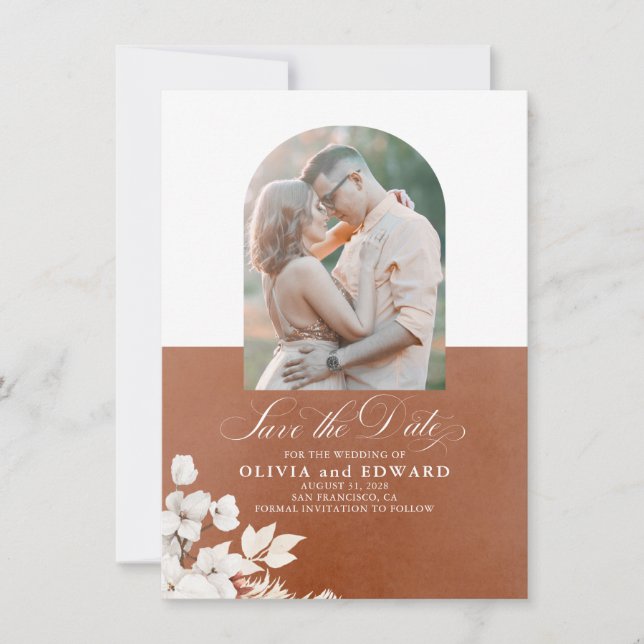 Fleurs blanches en terre cuite Boho Save the Date  (Devant)