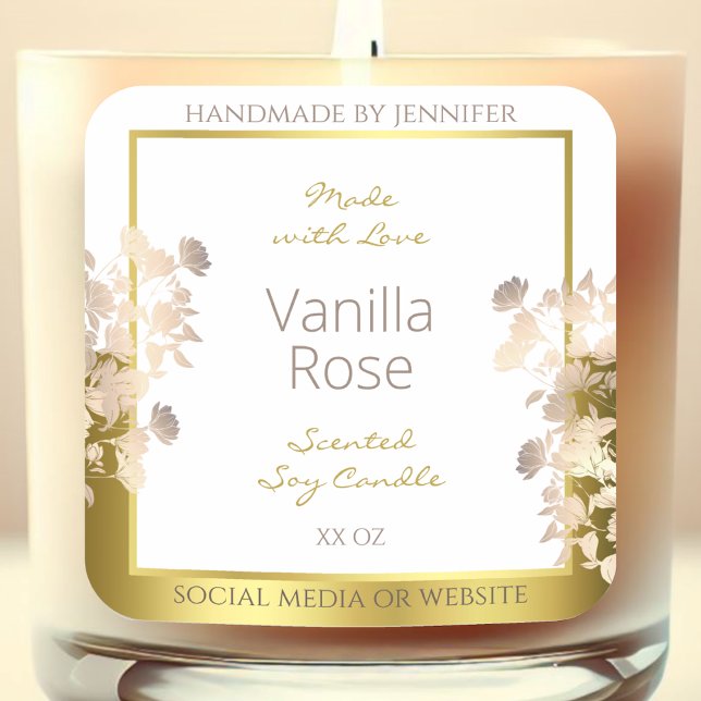 Fleurs blanches et or Étiquettes d'emballage de pr (Créateur téléchargé)