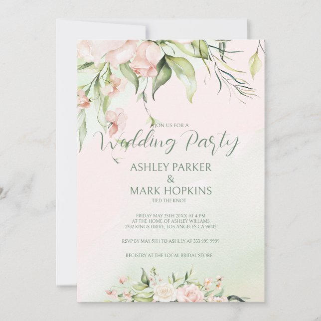 Fleurs blanches et roses Invitation de mariage (Devant)