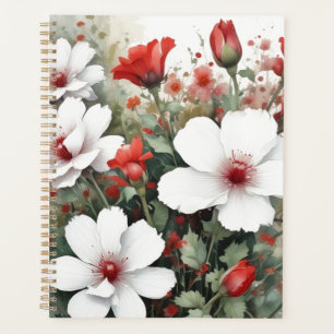Fleurs blanches et rouges Elégante aquarelle