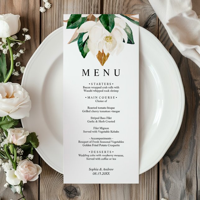 Fleurs blanches & Feuilles de verdure Menu Mariage (Créateur téléchargé)