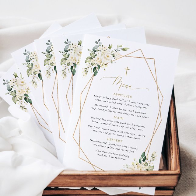 Fleurs blanches, Fleurs crème, Bohème, Menu baptêm (Créateur téléchargé)