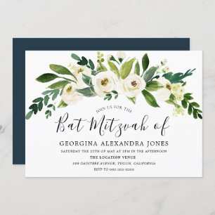Fleurs blanches florissant Invitation Bat mitzvah