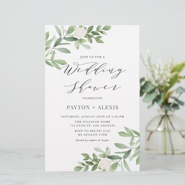 Fleurs blanches Invitation Wedding shower de verdu (Debout devant)
