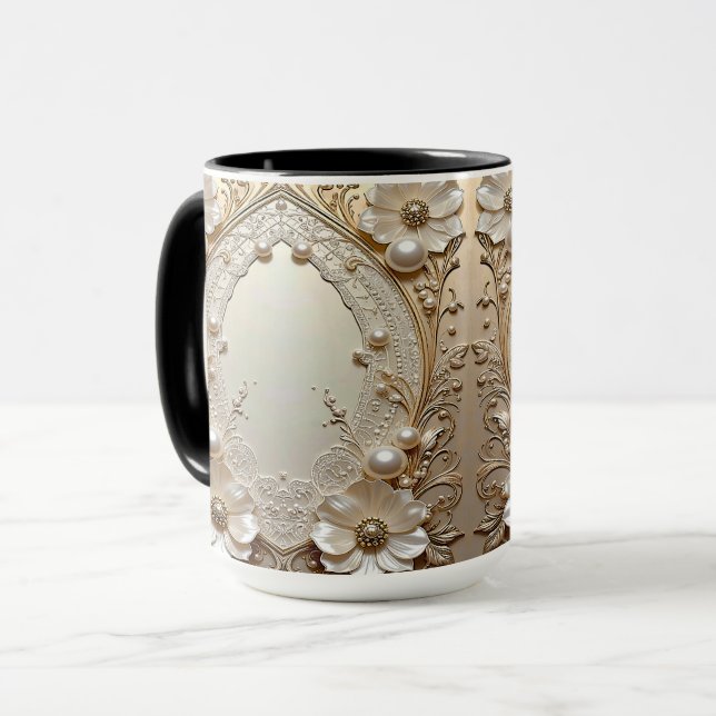 Fleurs Blanches Modernes Mug Perles Perles (Devant gauche)