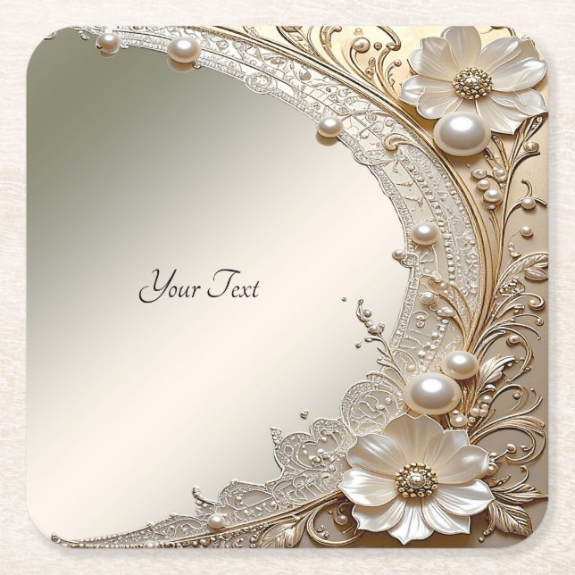 Fleurs Blanches Modernes Perles Sous-Verre en Papi (Devant)