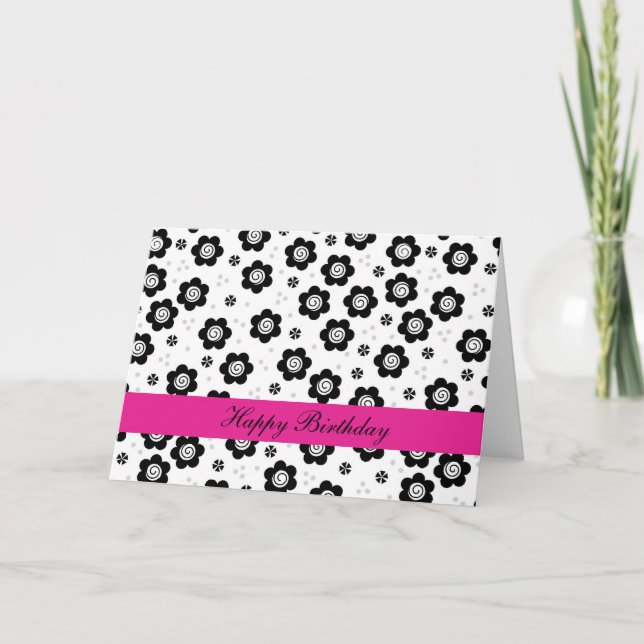 Fleurs blanches noires mignonnes Carte d'anniversa (Devant)