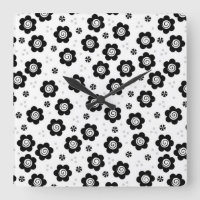 Fleurs blanches noires mignonnes Horloge murale