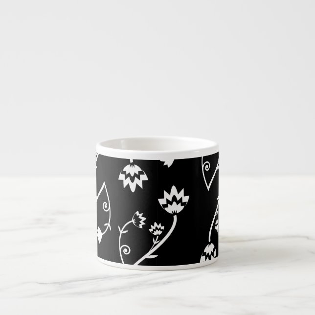 Fleurs blanches noires rétro Espresso Mug (Devant)
