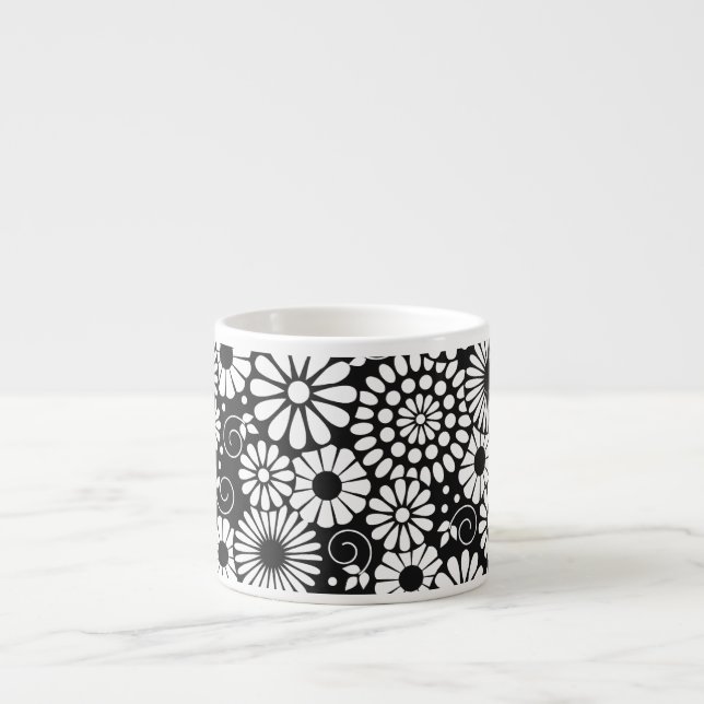 Fleurs blanches noires rétro Espresso Mug (Devant)