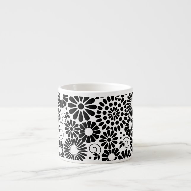 Fleurs blanches noires rétro Espresso Mug (Devant)