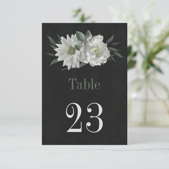 fleurs blanches romantiques numéro de table noir (Debout devant)
