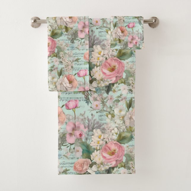 Fleurs Blanches Roses Bleues Floral Shabby Chic Vi (En situation)