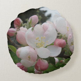 Fleurs blanches roses Coussin rond