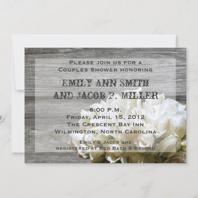Fleurs blanches rustiques Couples Invitations de d (Devant)