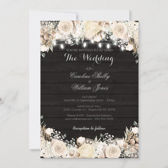 Fleurs blanches rustiques et Faire-part de mariage (Devant)