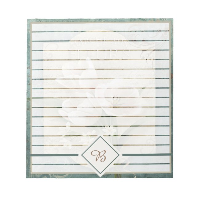 Fleurs blanches sur bloc-notes vert (Devant)