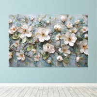 Fleurs Blanches sur Branches – Art Mural Abstrait