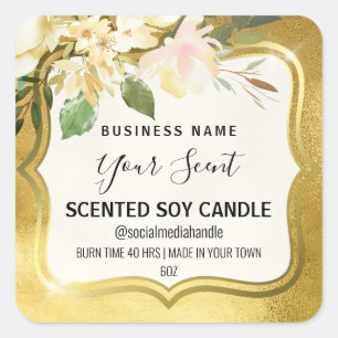 Fleurs blanches sur Étiquettes de bougie de soja p