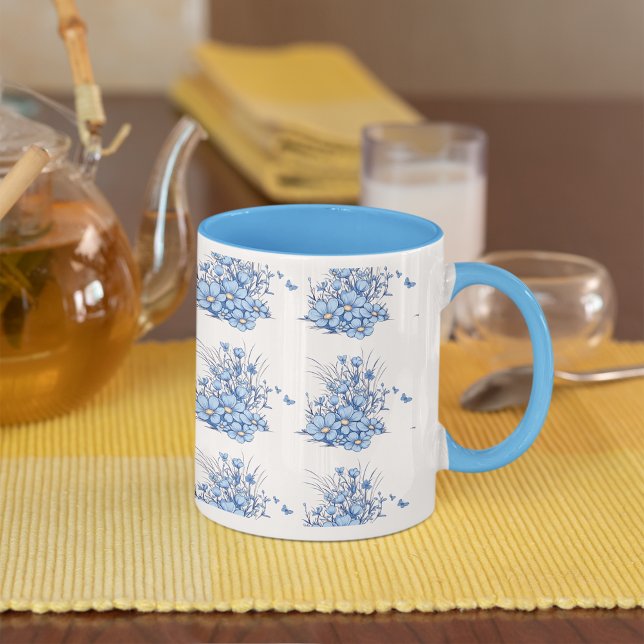 Fleurs bleu clair motif floral tasse à café (Créateur téléchargé)