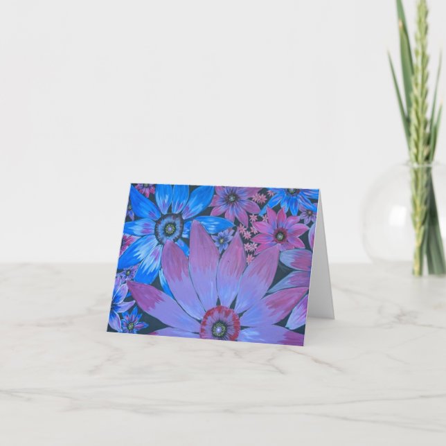 FLEURS BLEU ET CARTE ROSE (Devant)