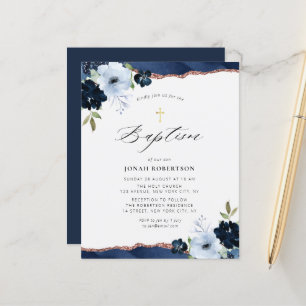 fleurs bleu marine agate baptême invitation