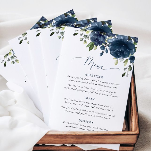 Fleurs Bleu Marine, Feuillage, Menu de Baby Shower (Créateur téléchargé)
