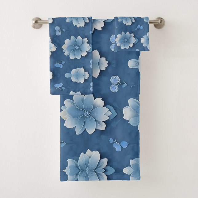 Fleurs bleues Aquarelle Ensemble de serviettes flo (En situation)