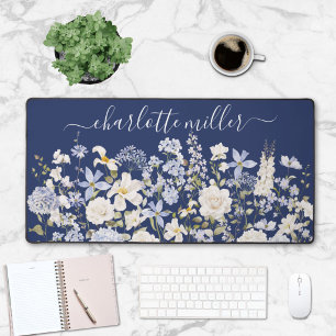 Fleurs Bleues Aquarelle Floral Élégant Monogramme