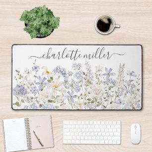 Fleurs Bleues Aquarelle Floral Élégant Monogramme