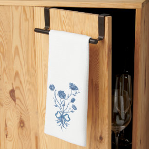 Fleurs Bleues Avec Serviette De Cuisine Bow