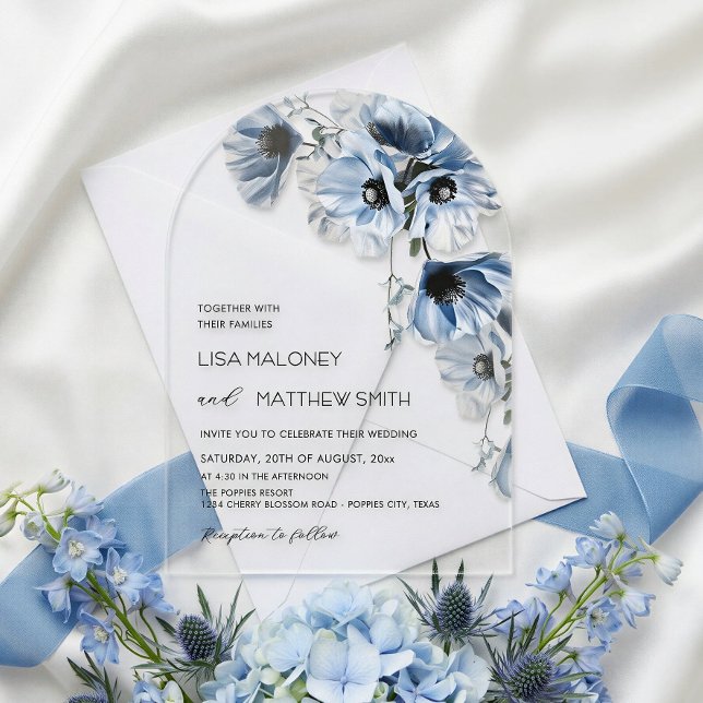 Fleurs Bleues Blanches Invitation de Mariage Clair (Créateur téléchargé)