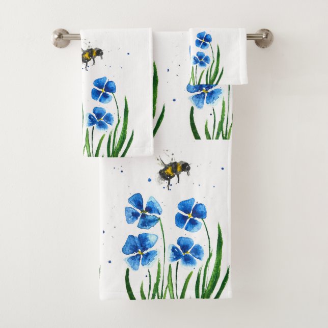 Fleurs bleues Bumble Bee Fleur sauvage Aquarelle (En situation)