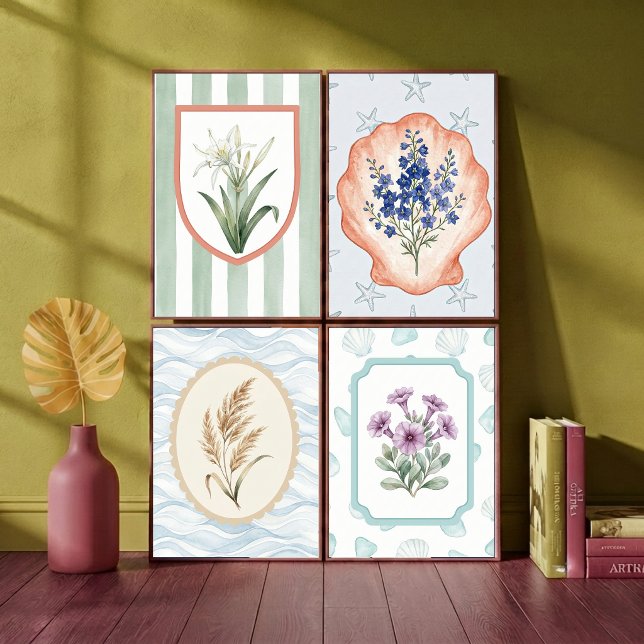 Fleurs bleues dans une coquille avec décoration cô (Créateur téléchargé)