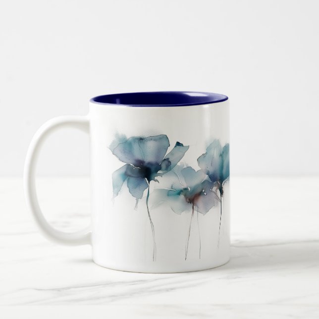 Fleurs bleues délicates Mug à deux tons (Gauche)