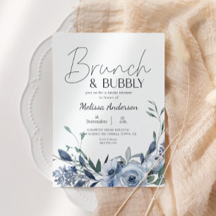 Fleurs bleues Dusty Brunch Invitation douche nupti